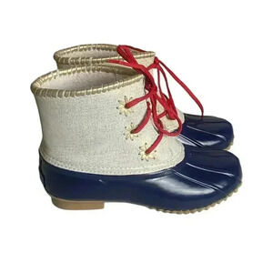 Jack Rogers Chloe Women's Size 6 Ankle Duck Boots Waterproof Cream Navy Metallic